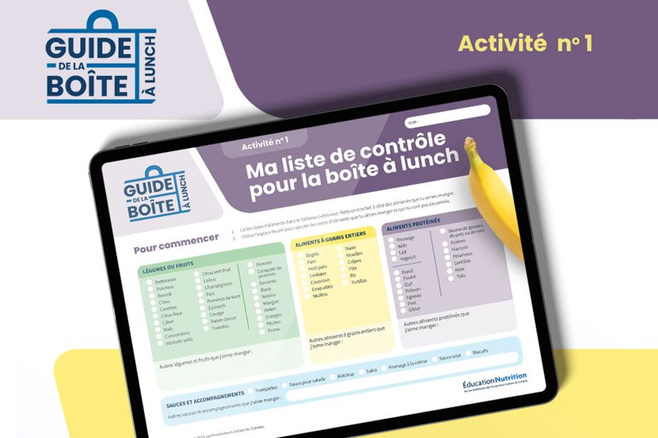 Activité no 1 : Ma liste de contrôle pour la boîte à lunch 