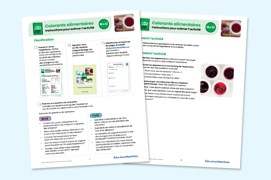 Guide d’animation de l’expérience des colorants alimentaires